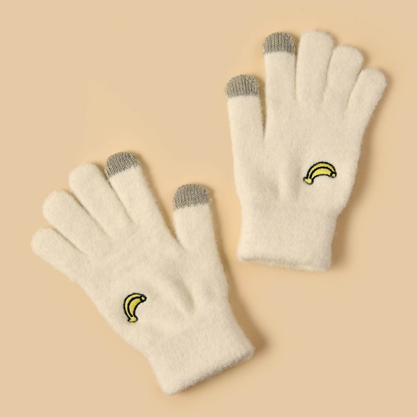 

Banana Embroidered Gloves, White