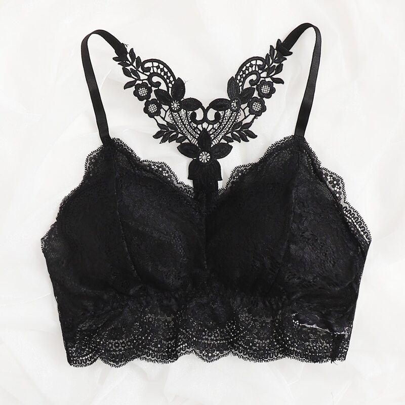 

Scallop Floral Lace Bralette, Black