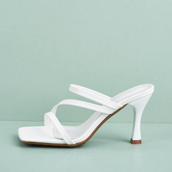 

Multi-strap Stiletto Mule Heels, White