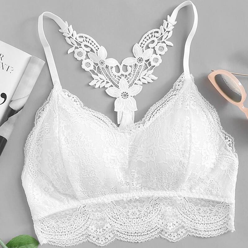 

Scallop Floral Lace Bralette, White