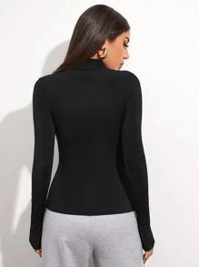 SHEIN Unity Áo thun Nghề thêu Lá thư Thanh lịch - màu đen - Xem 2