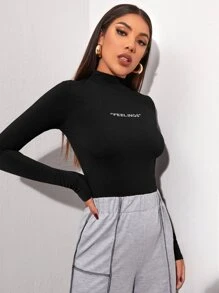 SHEIN Unity Áo thun Nghề thêu Lá thư Thanh lịch - màu đen - Xem 5