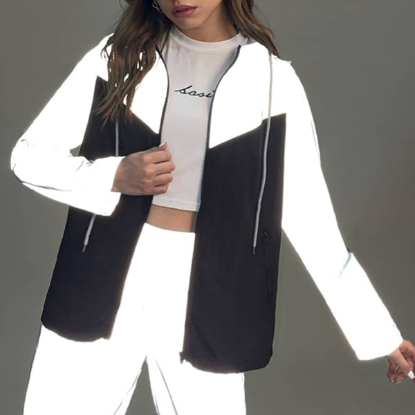 

Reflective Panel Zip Up Windbreaker Jacket, Multicolor