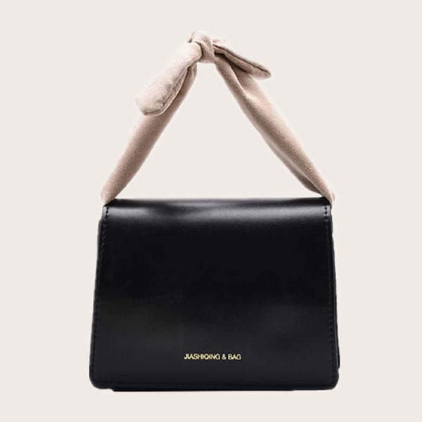 

Letter Graphic Flap Satchel Bag, Black