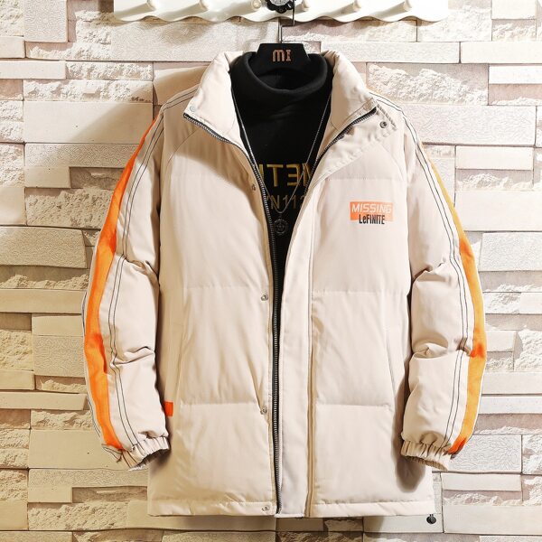 

Men Letter Print Contrast Panel Puffer Jacket, Beige