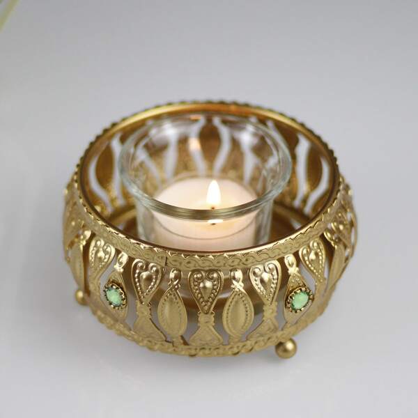 

1pc Vintage Hollow Candle Holder, Gold