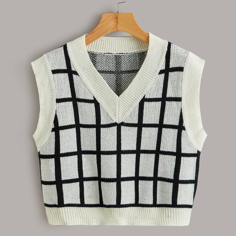 

Plaid Sweater Vest, Black and white