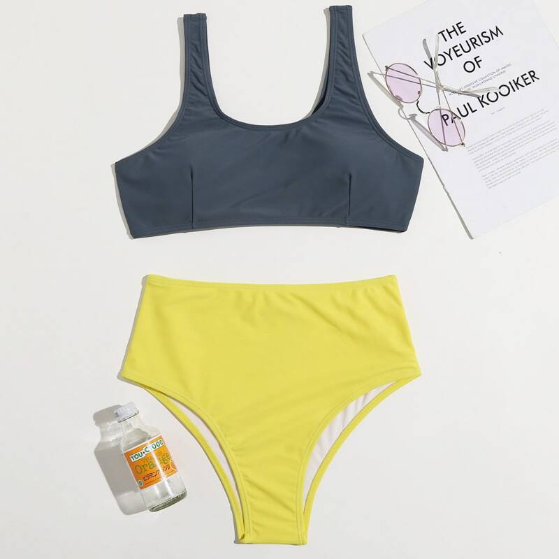 

Two Tone High Waist Bikini Swimsuit, Multicolor