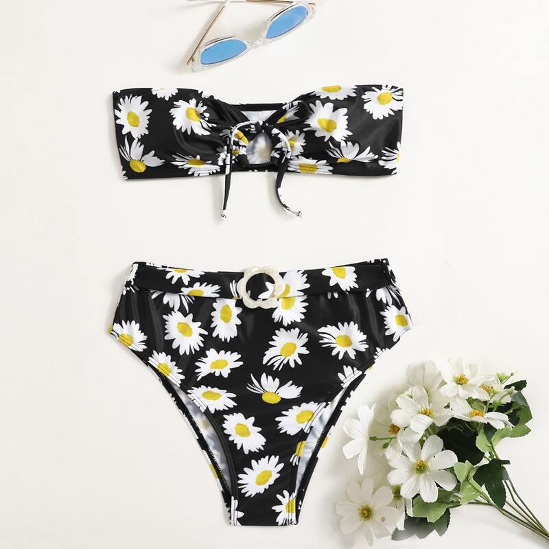 

Daisy Floral High Waist Bikini Swimsuit, Multicolor