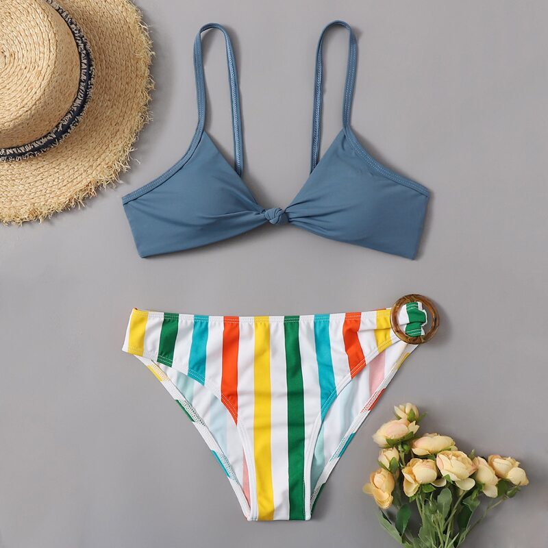

Stripe Knot Bikini Swimsuit, Multicolor