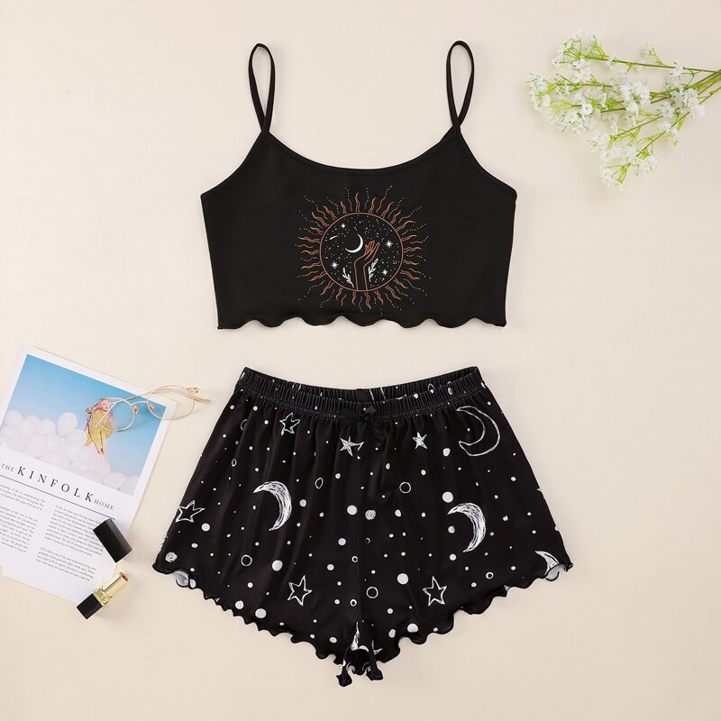 

Galaxy Crop Cami & Shorts PJ Set, Black