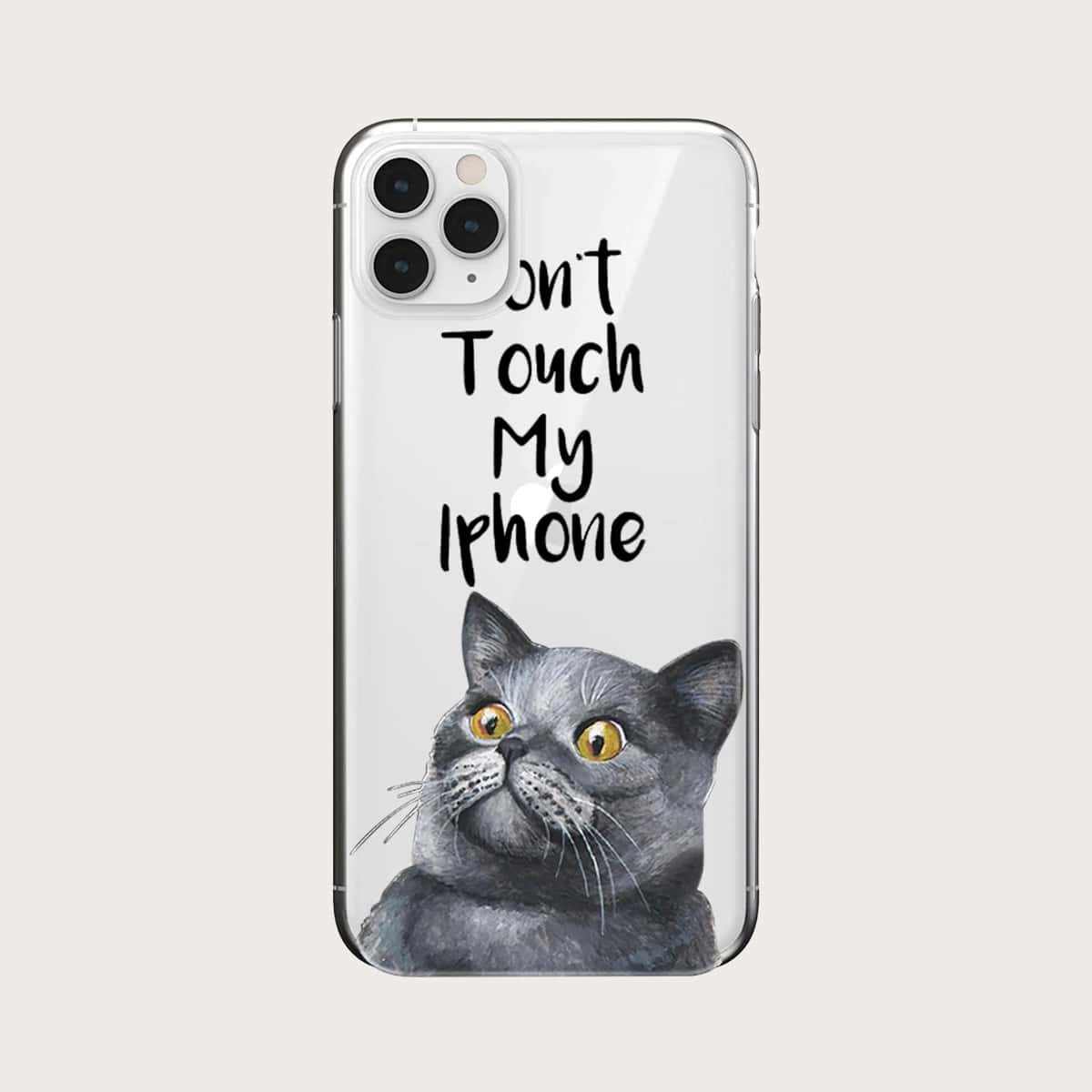 

Cat & Slogan Graphic iPhone Case, Clear