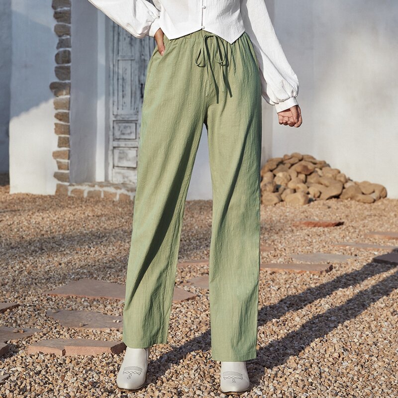 

Tie Waist Straight Leg Pants, Pastel lime green