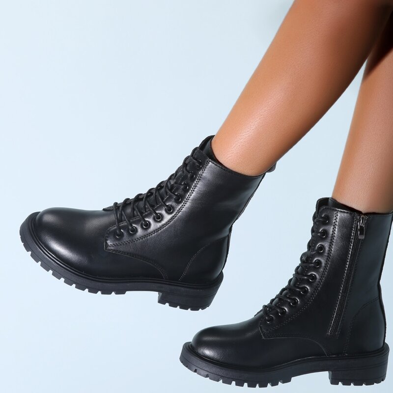 

Lace-up Front Combat Boots, Black