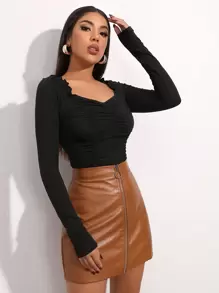 SHEIN Essnce Top fruncido de cuello sweetheart - Negro - Ver 5