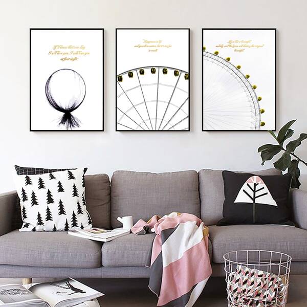 

3pcs Ferris Wheel Print Wall Painting Without Frame, Multicolor