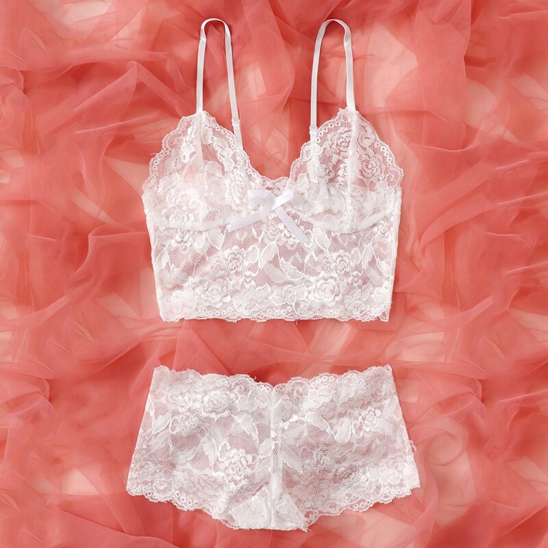 

Floral Lace Lingerie Set, White