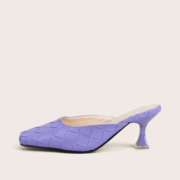 

Square Toe Mid Heeled Woven Mule Heels, Purple