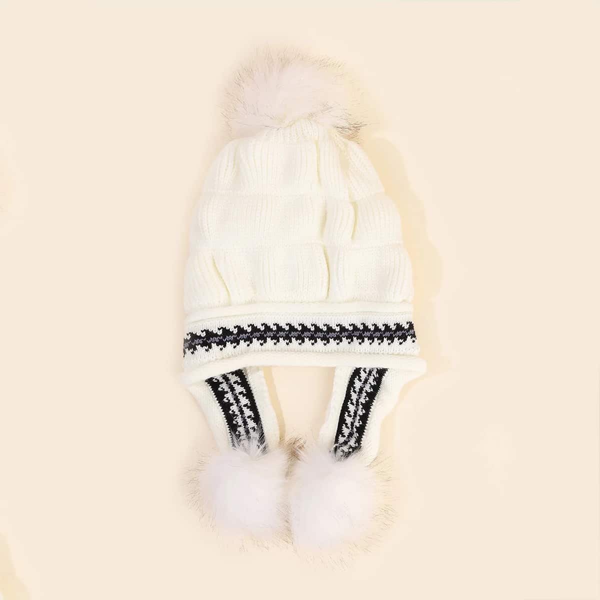 

Pom Pom Knit Beanie, White