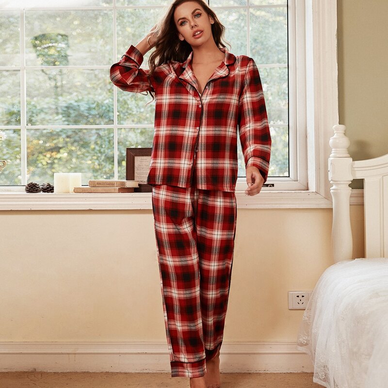 

Plaid Button Front Pajama Set, Multicolor