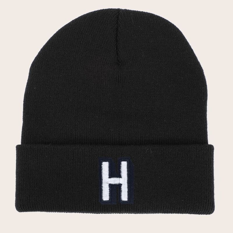 

Letter Patch Beanie, Black