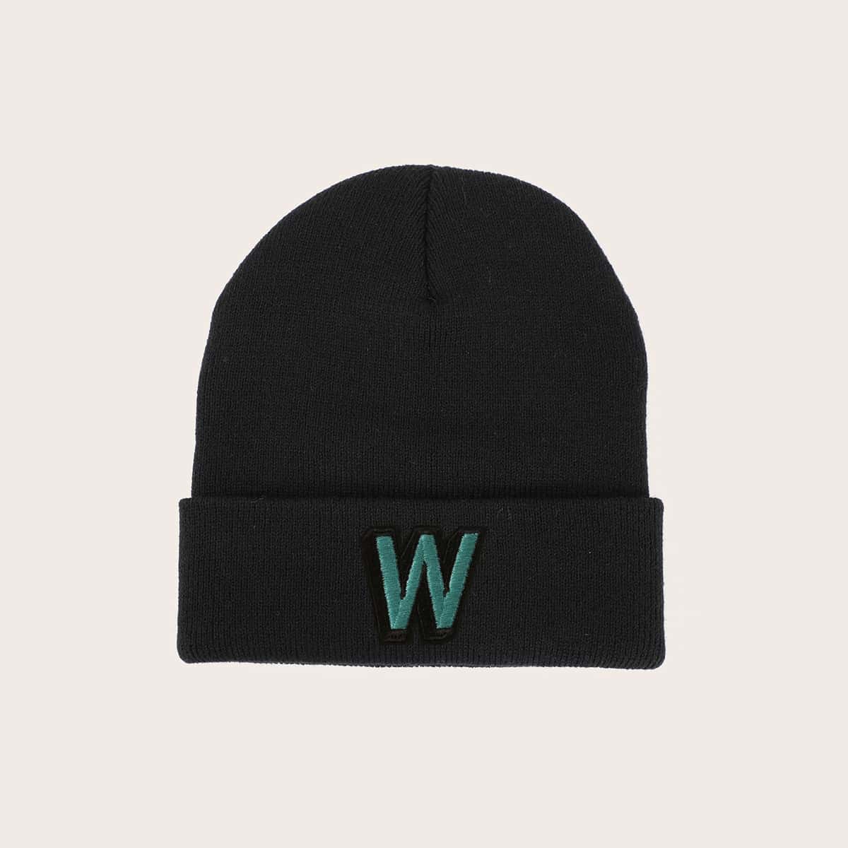

Letter Patch Beanie, Black