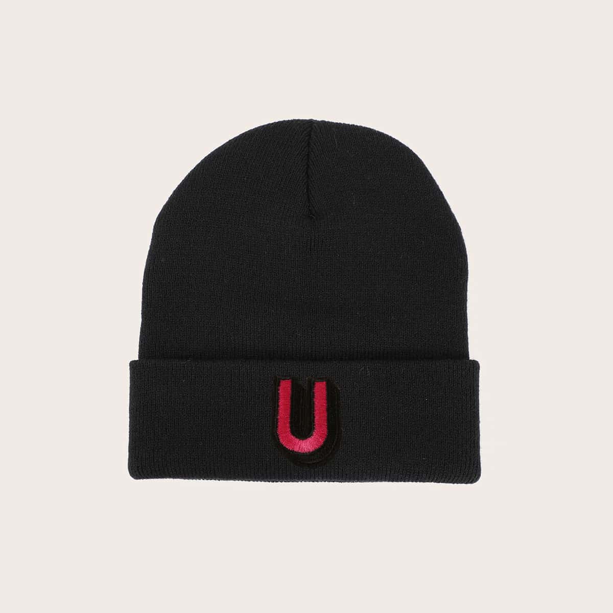 

Letter Patch Beanie, Black
