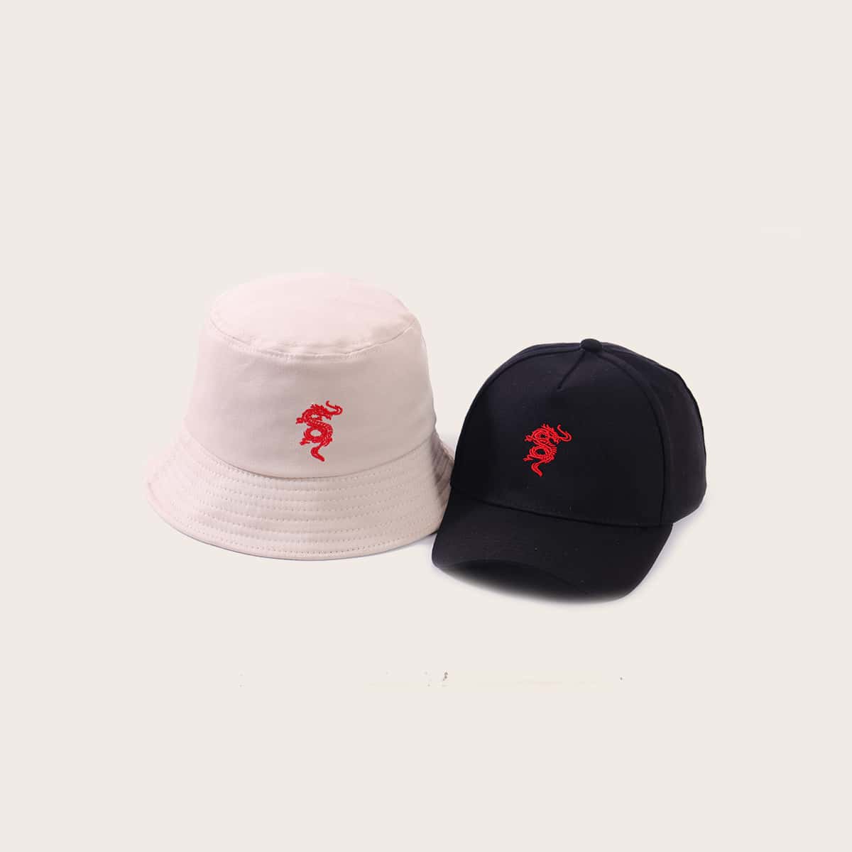 

Dragon Embroidery Bucket Hat & Baseball Cap, Multicolor