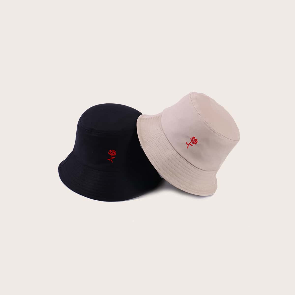 

2pcs Rose Embroidery Bucket Hat, Multicolor
