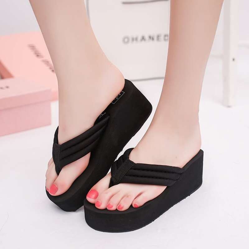 

Solid Platform Flip Flops, Black