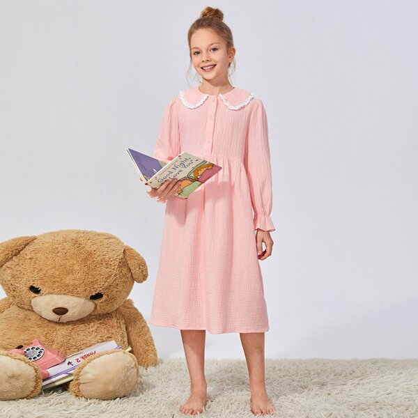 

Girls Bishop Sleeve Schiffy Nightdress, Baby pink