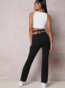 SHEIN Tie Back Drawstring Ruched Pants - Black - View 2