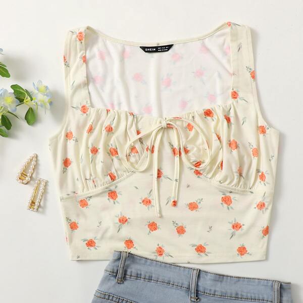

Ditsy Floral Ruched Bust Tank Top, Yellow