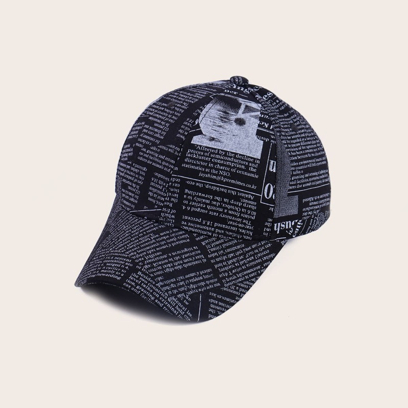 

Newspaper Pattern Baseball Cap, Black