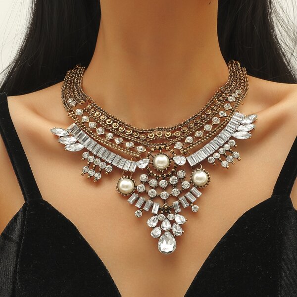 

Rhinestone Decor Necklace, Gold
