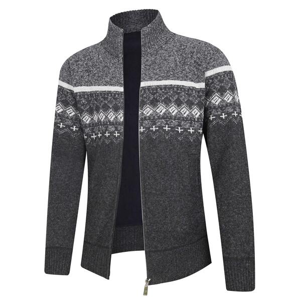 

Men Argyle Pattern Mock Neck Zip Up Cardigan, Dark grey