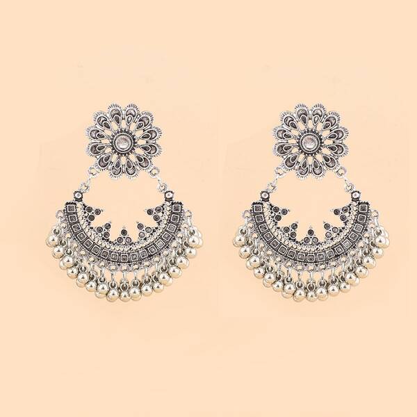 

Bell Tassel Charm Drop Earrings, Antique silver