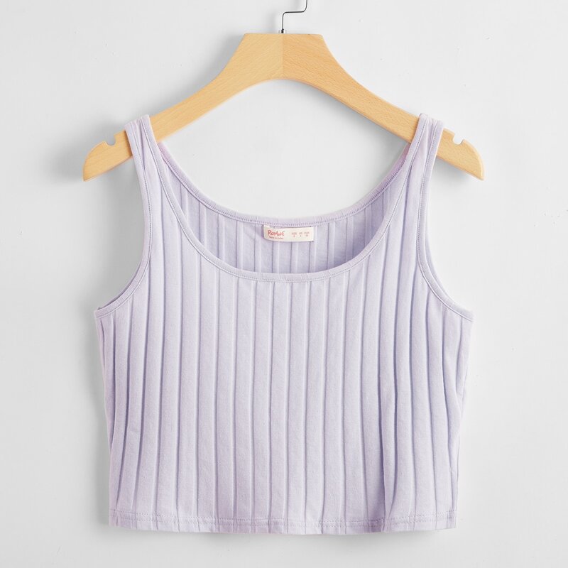 

Solid Ribbed Crop Tank Top, Lilac purple