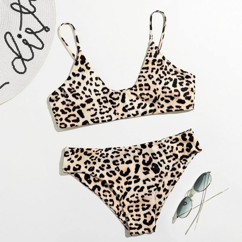 

Leopard Cami Bikini Swimsuit, Multicolor