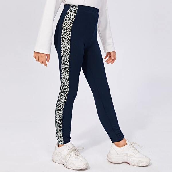 

Girls Leopard Sideseam Leggings, Navy blue