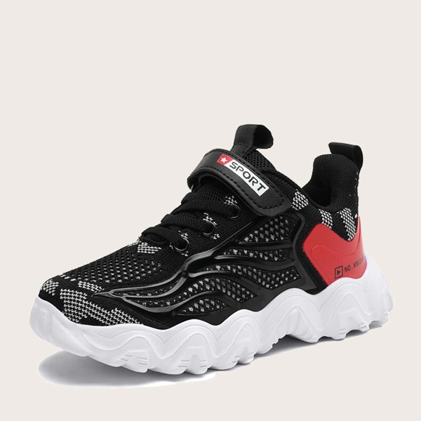 

Boys Velcro Strap Knit Chunky Sneakers, Black