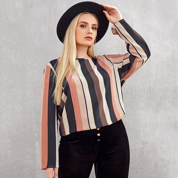 

Plus Striped Colorblock Top, Multicolor