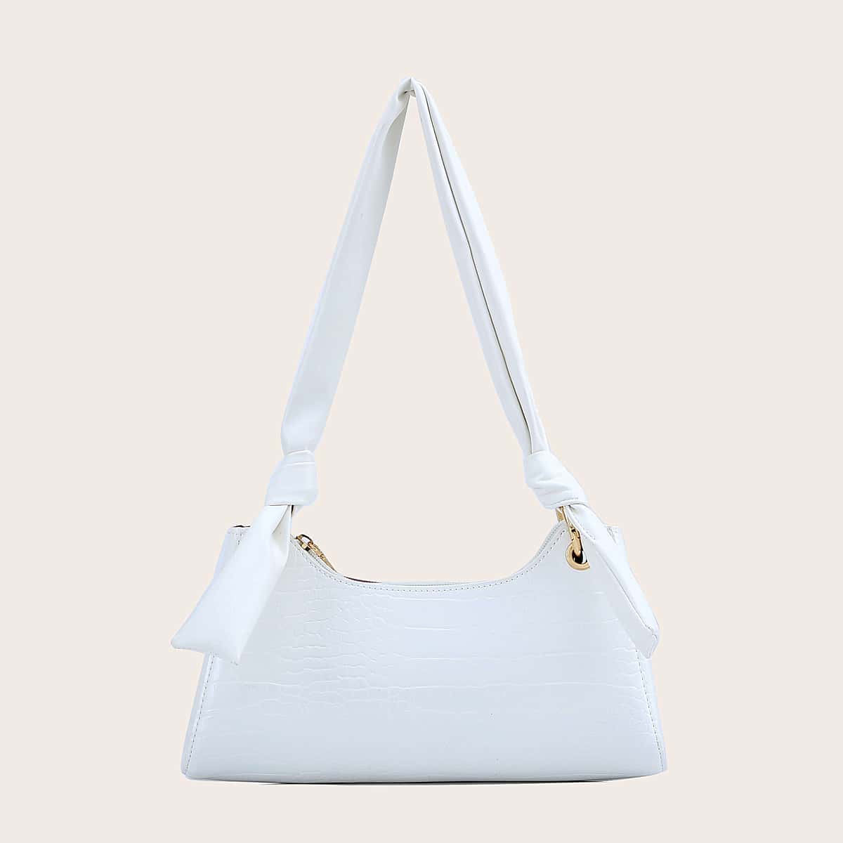 

Croc Embossed Baguette Bag, White