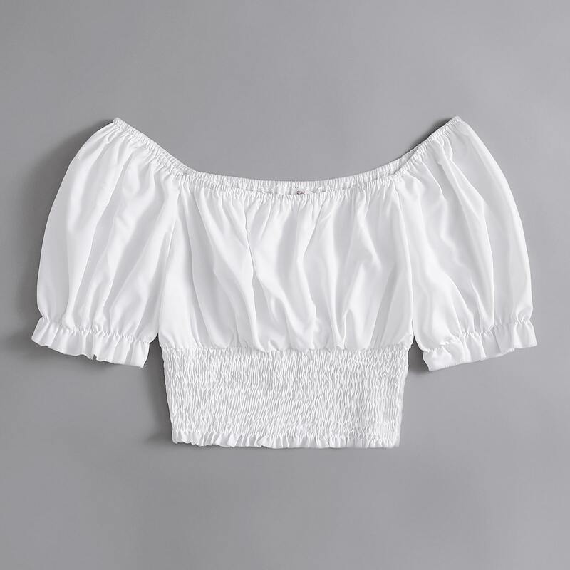 

Solid Shirred Crop Blouse, White