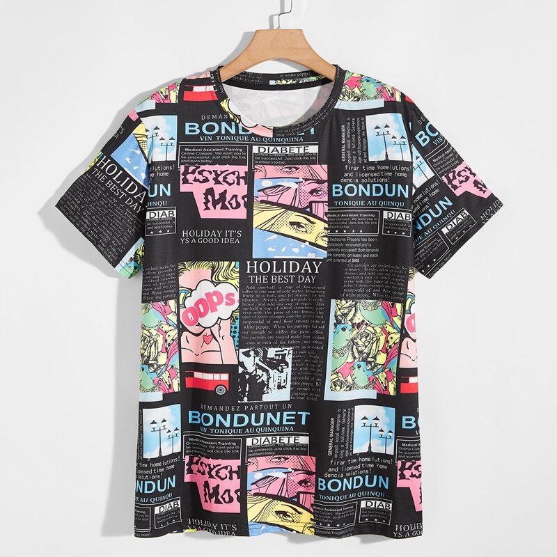 

Men Slogan And Pop Art Print Tee, Multicolor