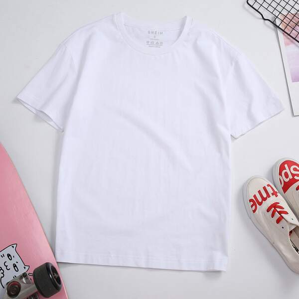 

Solid Crew Neck Short Sleeve Tee, White