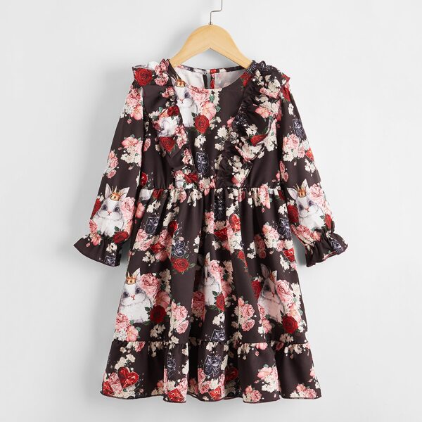 

Toddler Girls Floral Print Ruffle Trim Dress, Multicolor