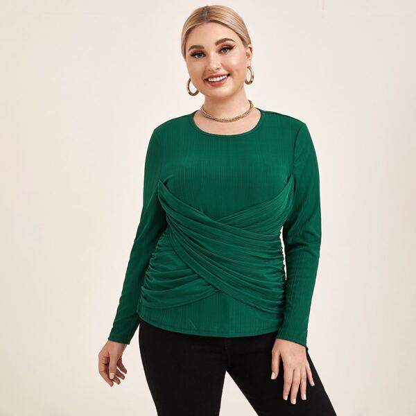 

Plus Cross Wrap Front Solid Top, Dark green