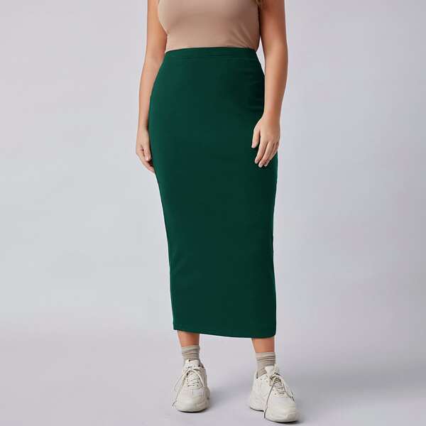 

Plus High Waist Pencil Skirt, Dark green