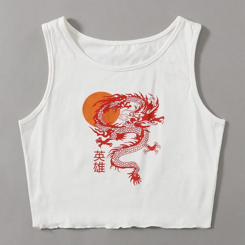 

Chinese Dragon Graphic Tank Top, White
